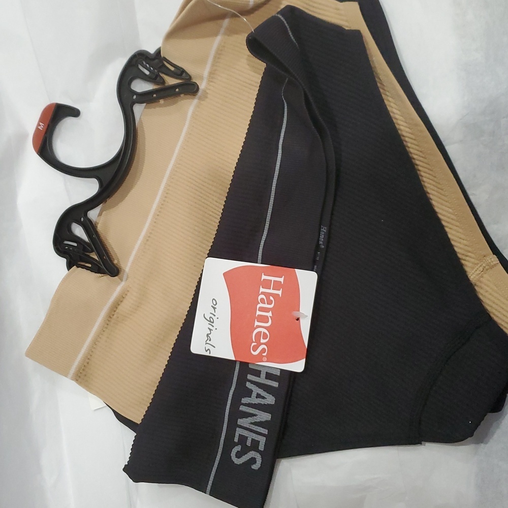 Hanes originals black nude 3pack ribbed stretch full coverage fit panties size M